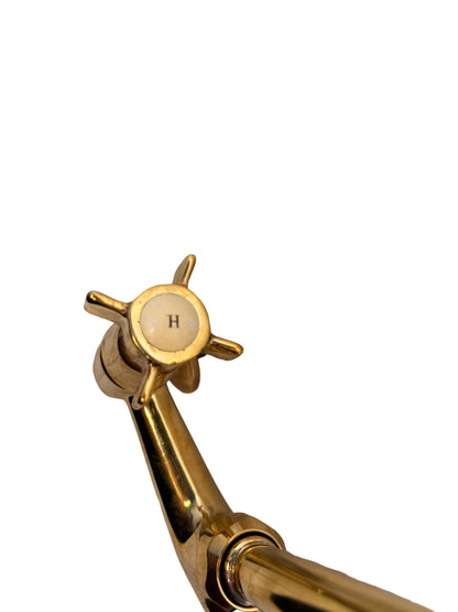 Solid Brass Wall-Mounted Kitchen Mixer Tap with Porcelain & Brass Handles
