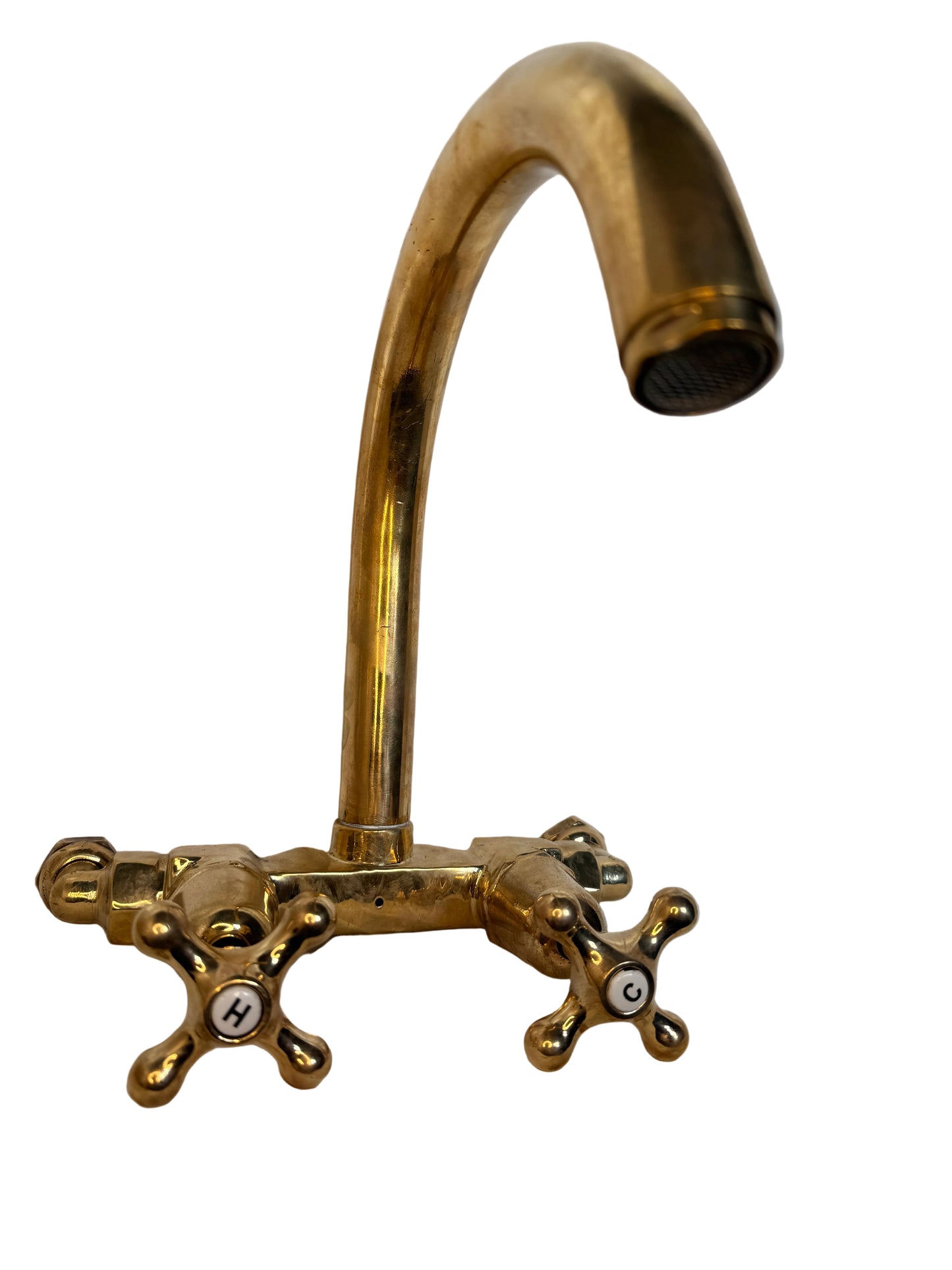 Solid Brass Customised Wall Mounted Kitchen Mixer with White Porcelain Indices