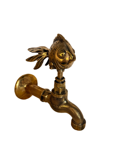 Vintage Solid Brass Garden Hose Tap with Fish Handle
