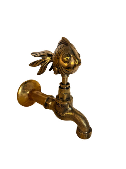 Vintage Solid Brass Garden Hose Tap with Fish Handle