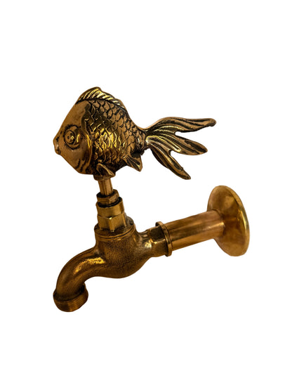 Vintage Solid Brass Garden Hose Tap with Fish Handle