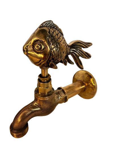 Vintage Solid Brass Garden Hose Tap with Fish Handle