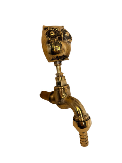 Vintage Solid Brass Garden Hose Tap with Owl Handle