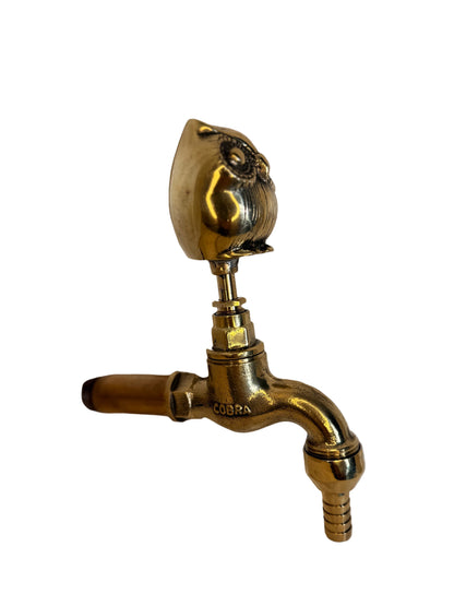 Vintage Solid Brass Garden Hose Tap with Owl Handle