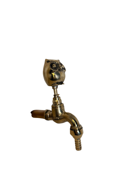 Vintage Solid Brass Garden Hose Tap with Owl Handle