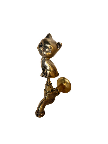 Vintage Solid Brass Garden Hose Tap with Cat Handle