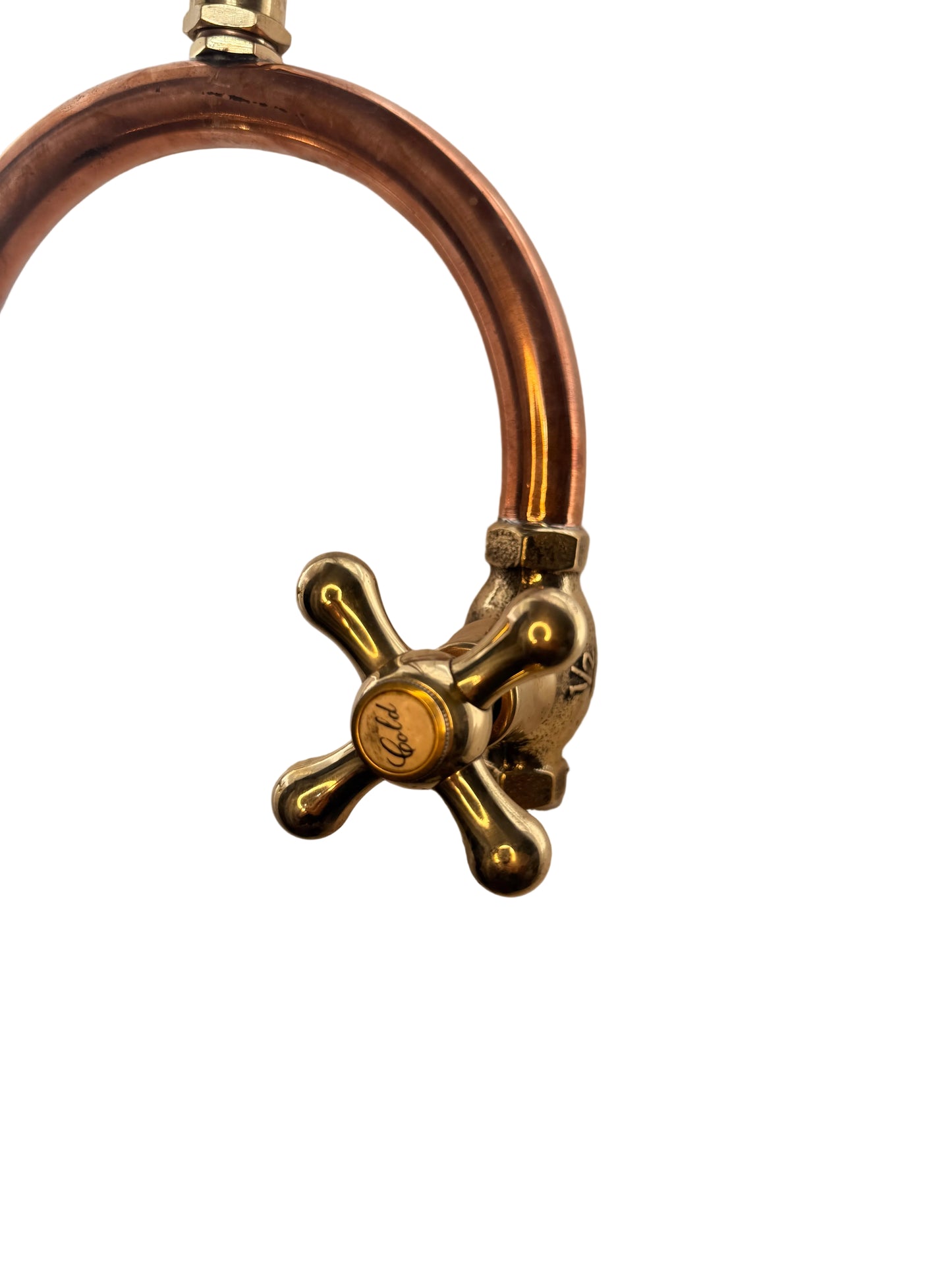 Exposed Solid Brass and Copper Shower Set with Curved Finish and Copper Rose