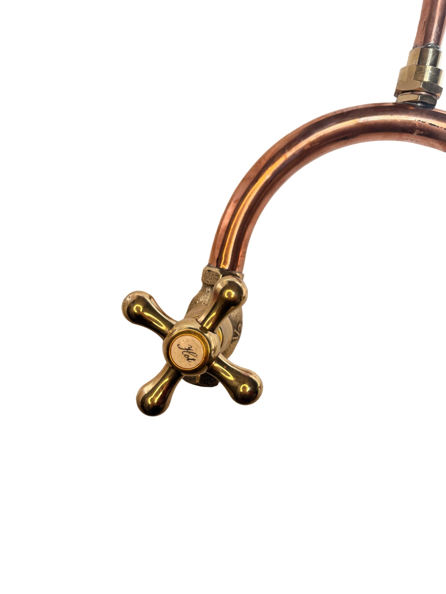 Exposed Solid Brass and Copper Shower Set with Curved Finish and Copper Rose