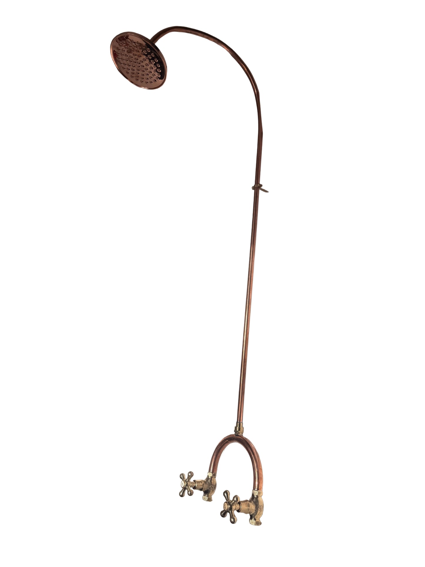 Exposed Solid Brass and Copper Shower Set with Curved Finish and Copper Rose
