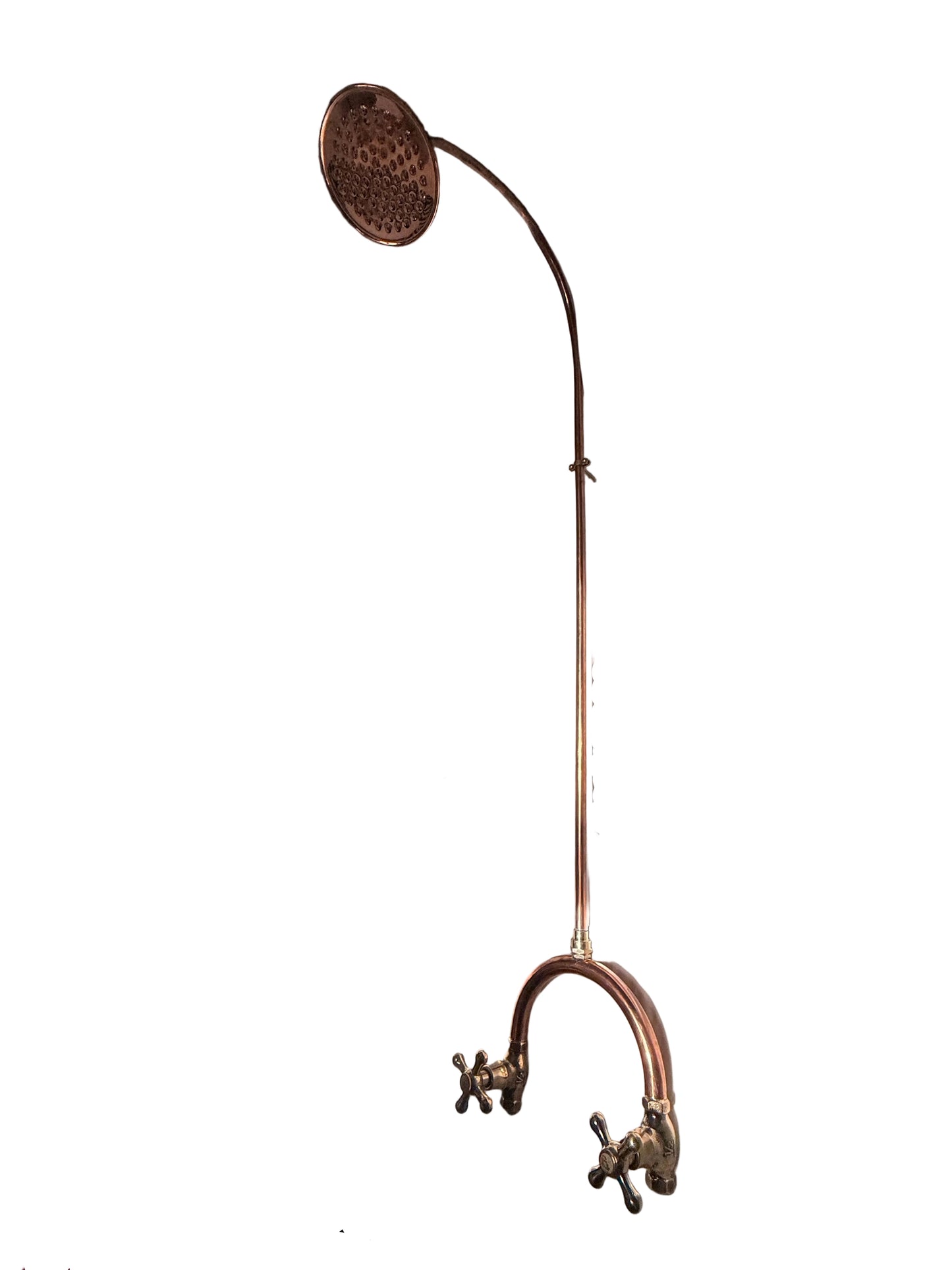 Exposed Solid Brass and Copper Shower Set with Curved Finish and Copper Rose