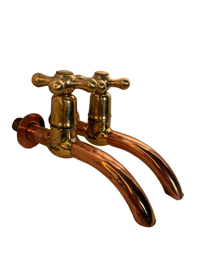 Solid Brass Bib Taps with Extensions and Copper Spouts