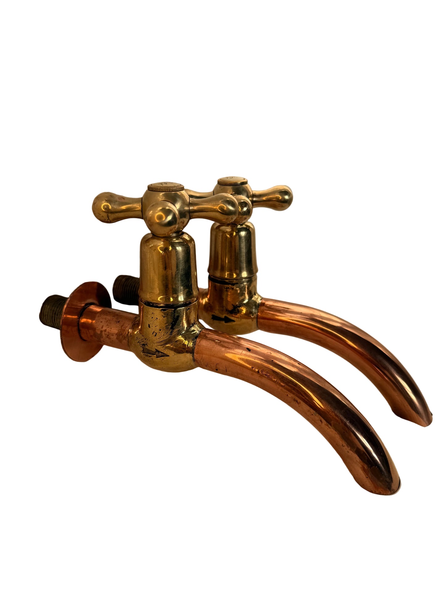 Solid Brass Bib Taps with Extensions and Copper Spouts
