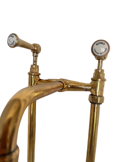 Solid Brass Freestanding Kitchen Tap with Pillar Mount Design