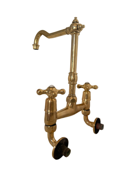 Wall-Mounted Brass Kitchen Bridge Mixer Tap
