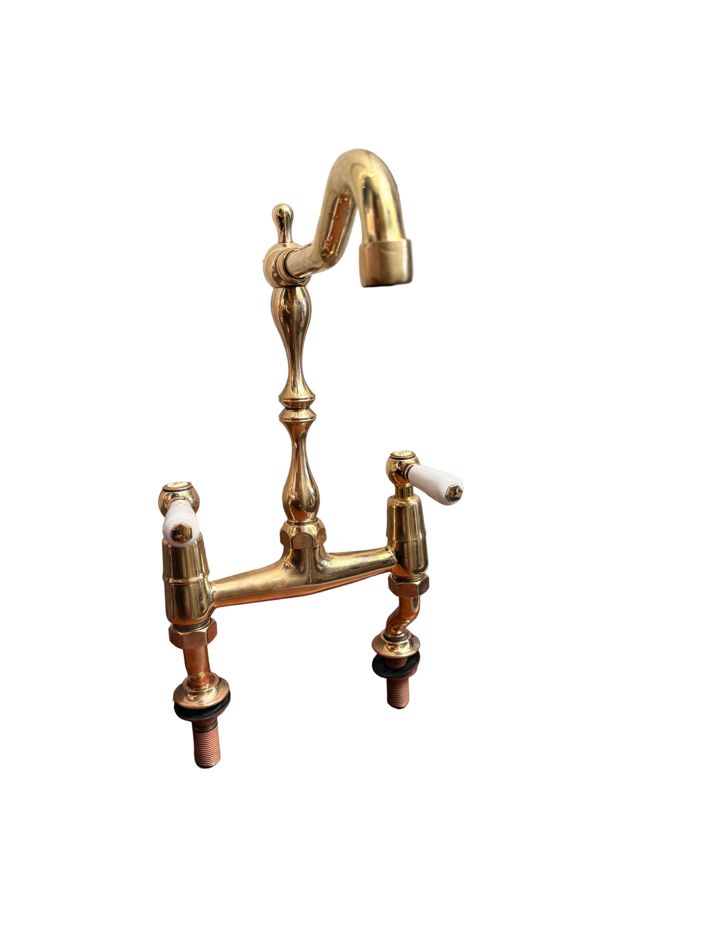 Solid Brass Pillar Kitchen Mixer with Porcelain Handles