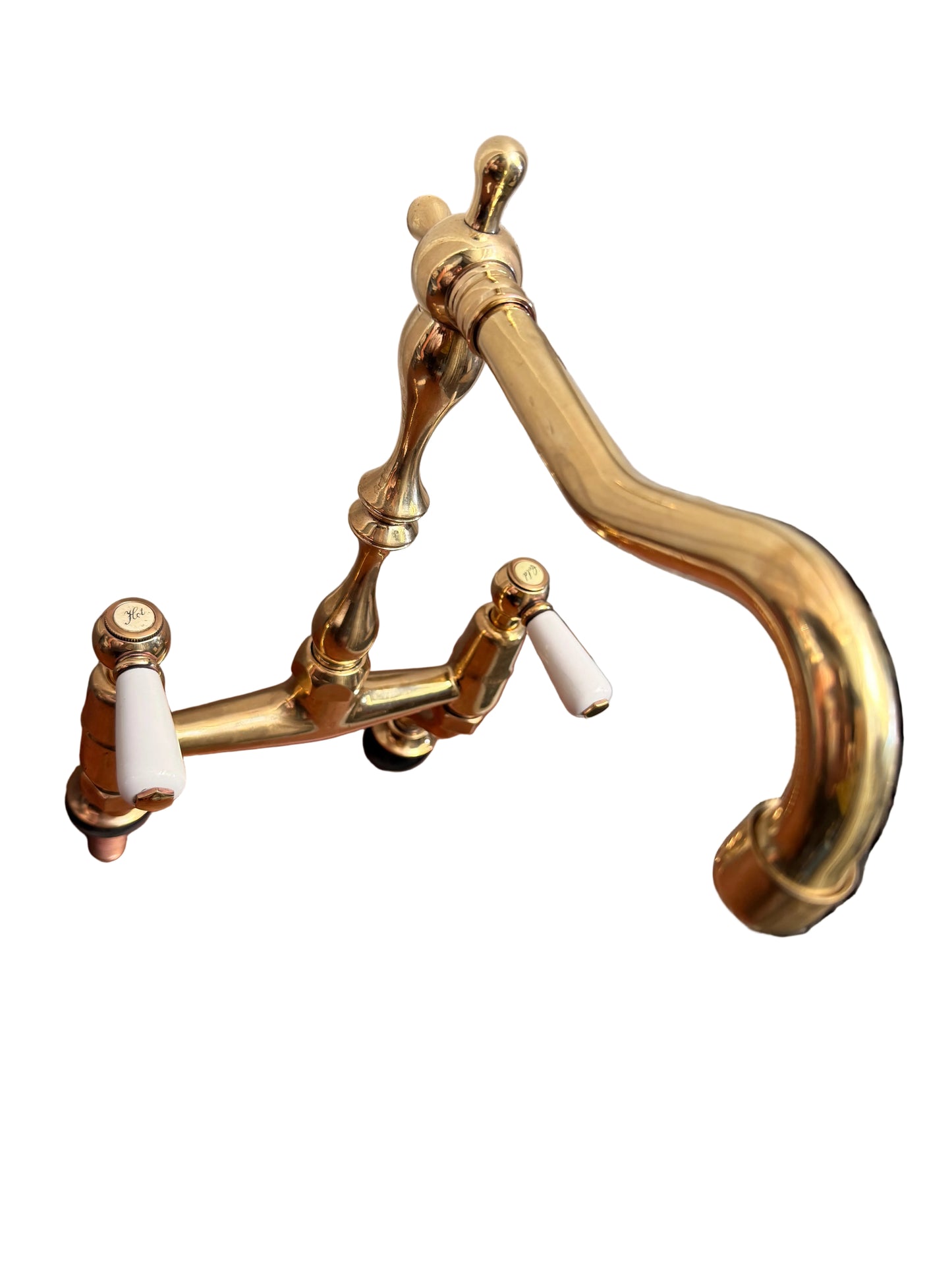 Solid Brass Pillar Kitchen Mixer with Porcelain Handles