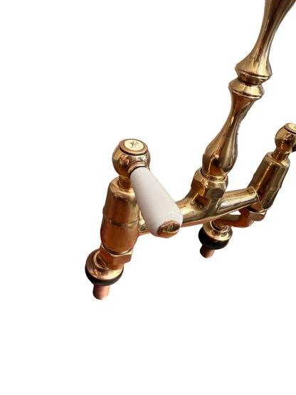 Solid Brass Pillar Kitchen Mixer with Porcelain Handles