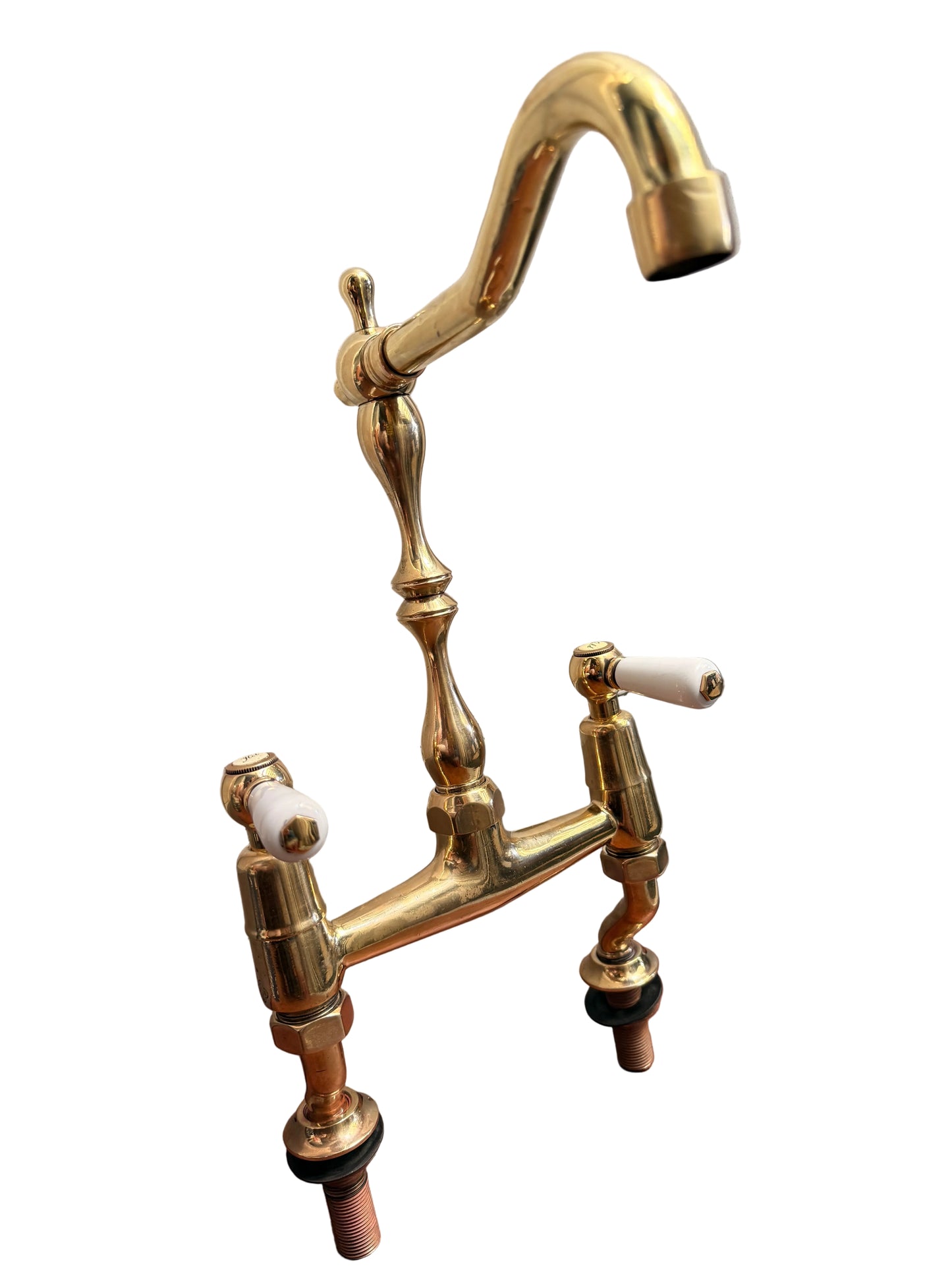 Solid Brass Pillar Kitchen Mixer with Porcelain Handles