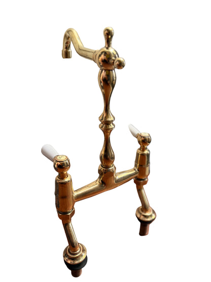 Solid Brass Pillar Kitchen Mixer with Porcelain Handles