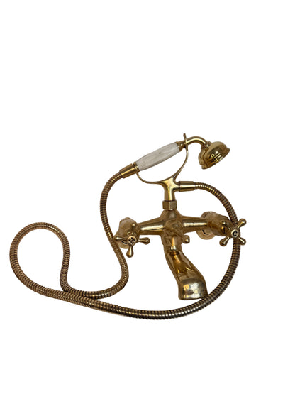 Solid Brass Wall-Mounted Victorian-Style Bath Mixer Tap with Telephone Shower