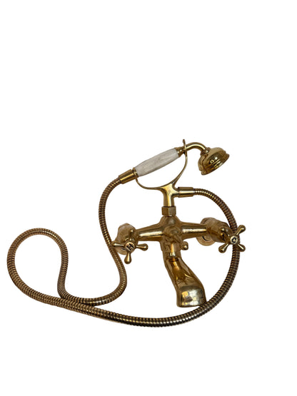 Solid Brass Wall-Mounted Victorian-Style Bath Mixer Tap with Telephone Shower