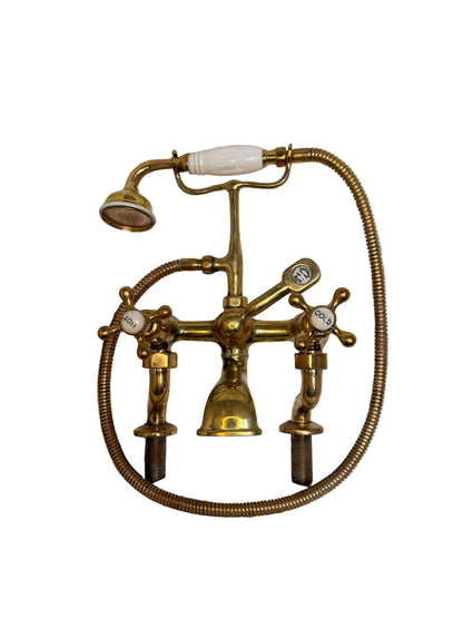 Solid Brass pillar mounted bath mixer with porcelain head parts