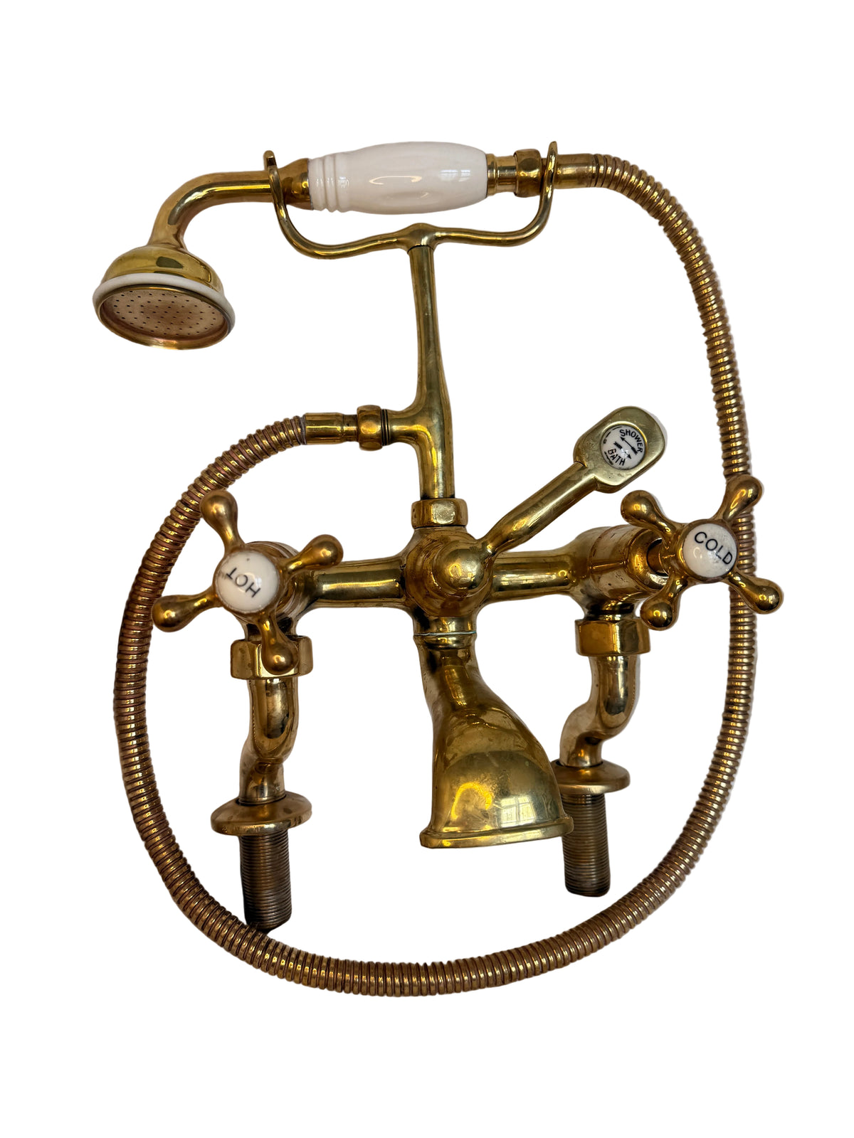 Solid Brass pillar mounted bath mixer with porcelain head parts