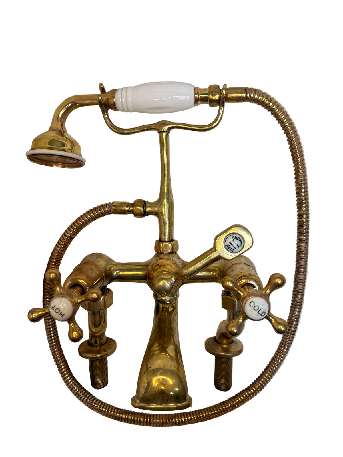 Solid Brass pillar mounted bath mixer with porcelain head parts