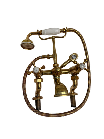 Solid Brass pillar mounted bath mixer with porcelain head parts