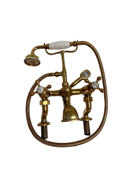 Solid Brass pillar mounted bath mixer with porcelain head parts