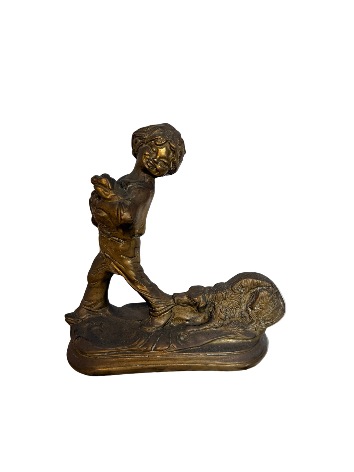 Solid Brass Boy and Puppies Figurine