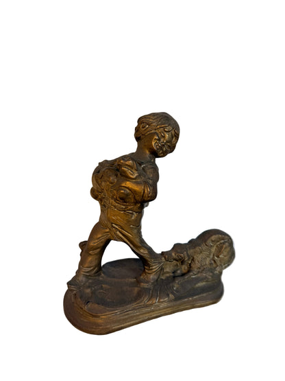 Solid Brass Boy and Puppies Figurine