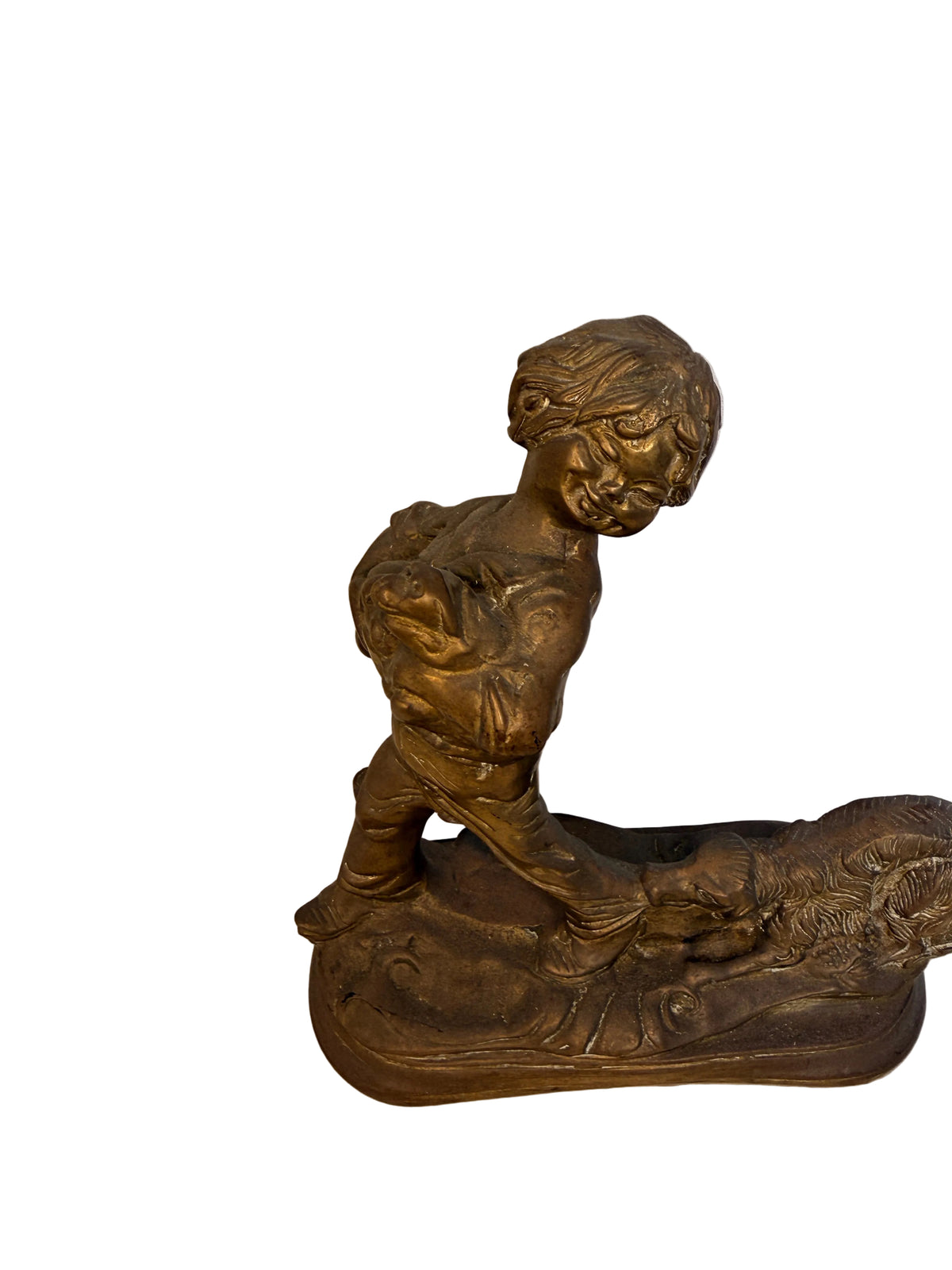 Solid Brass Boy and Puppies Figurine
