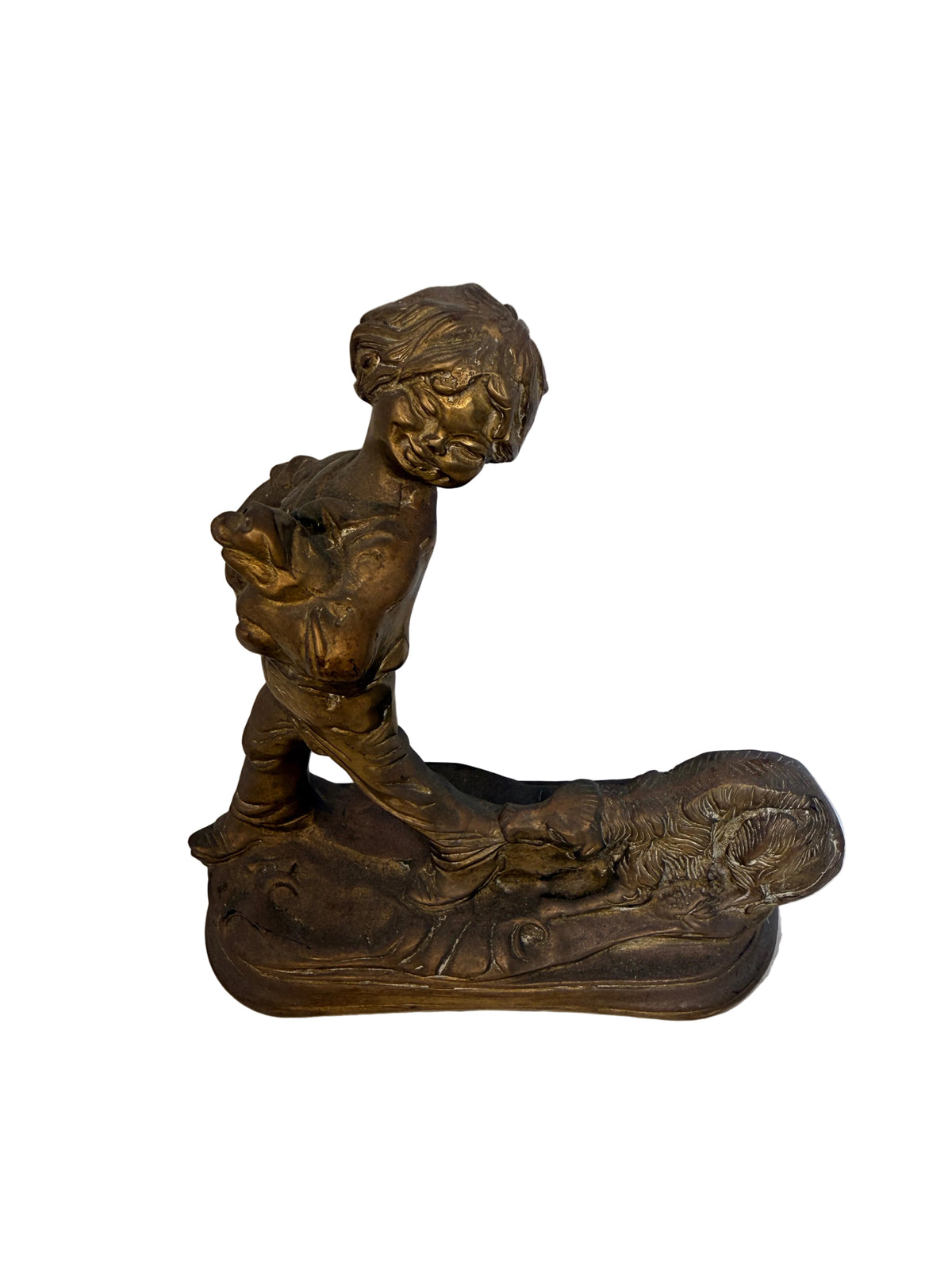 Solid Brass Boy and Puppies Figurine