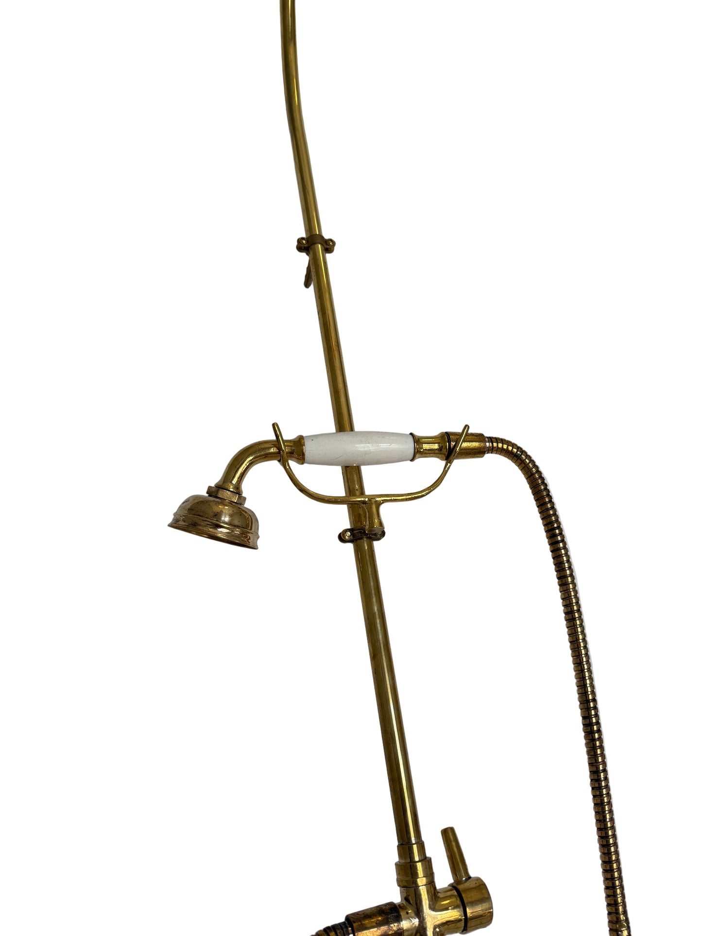 Exposed Solid Brass Shower Set with Hand Shower & White Porcelain Lever Handles