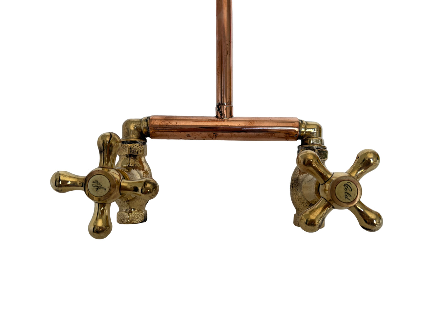 Exposed Solid Brass & Copper Shower Set with Straight Finish & Copper Rose