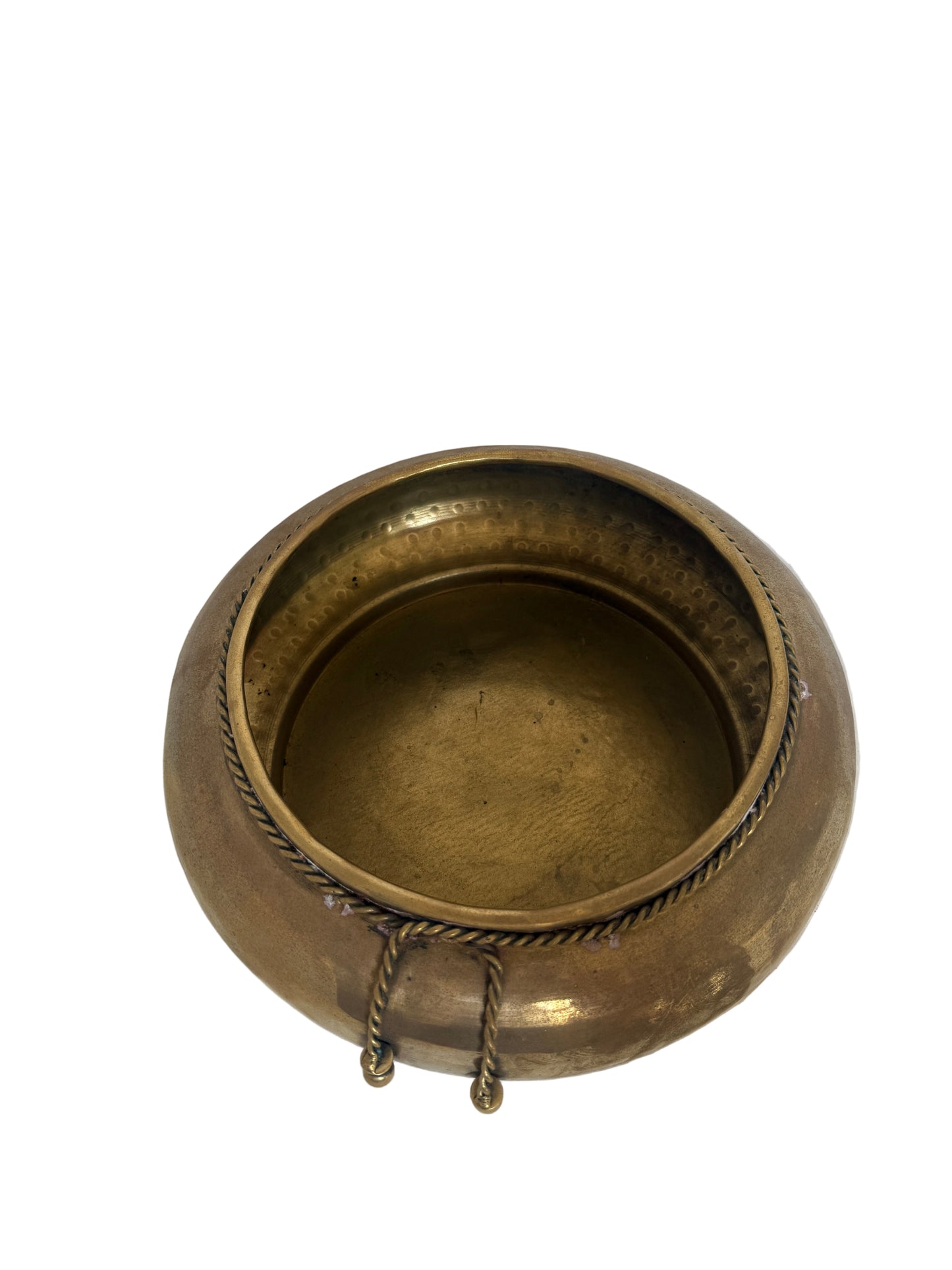 Vintage Hammered Brass Bowl with Rope-and-Tassel Design