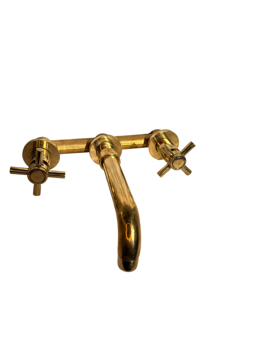 Solid Brass Dual Handle Wall Mounted Mixer Tap with Brass Spout