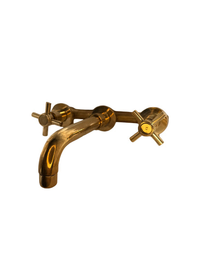 Solid Brass Dual Handle Wall Mounted Mixer Tap with Brass Spout