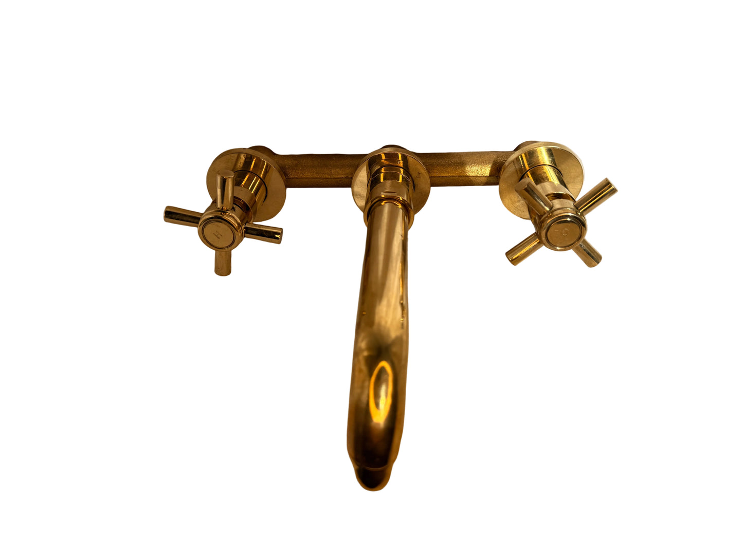 Solid Brass Dual Handle Wall Mounted Mixer Tap with Brass Spout