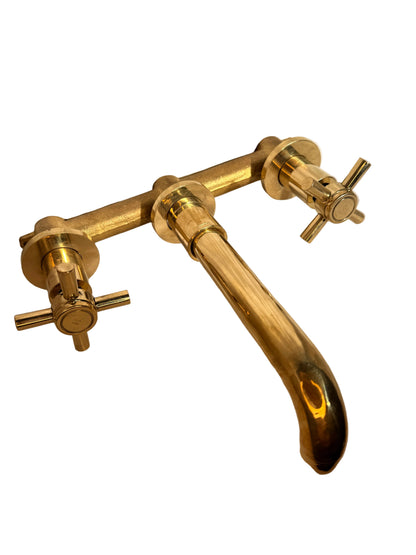 Solid Brass Dual Handle Wall Mounted Mixer Tap with Brass Spout