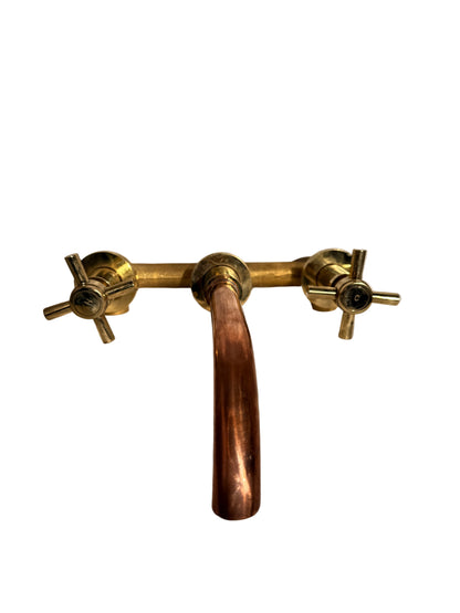 Solid Brass Dual Handle Wall Mounted Mixer Tap with Copper Spout