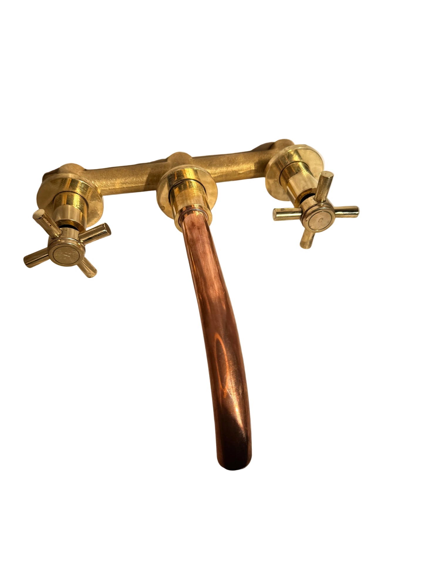 Solid Brass Dual Handle Wall Mounted Mixer Tap with Copper Spout