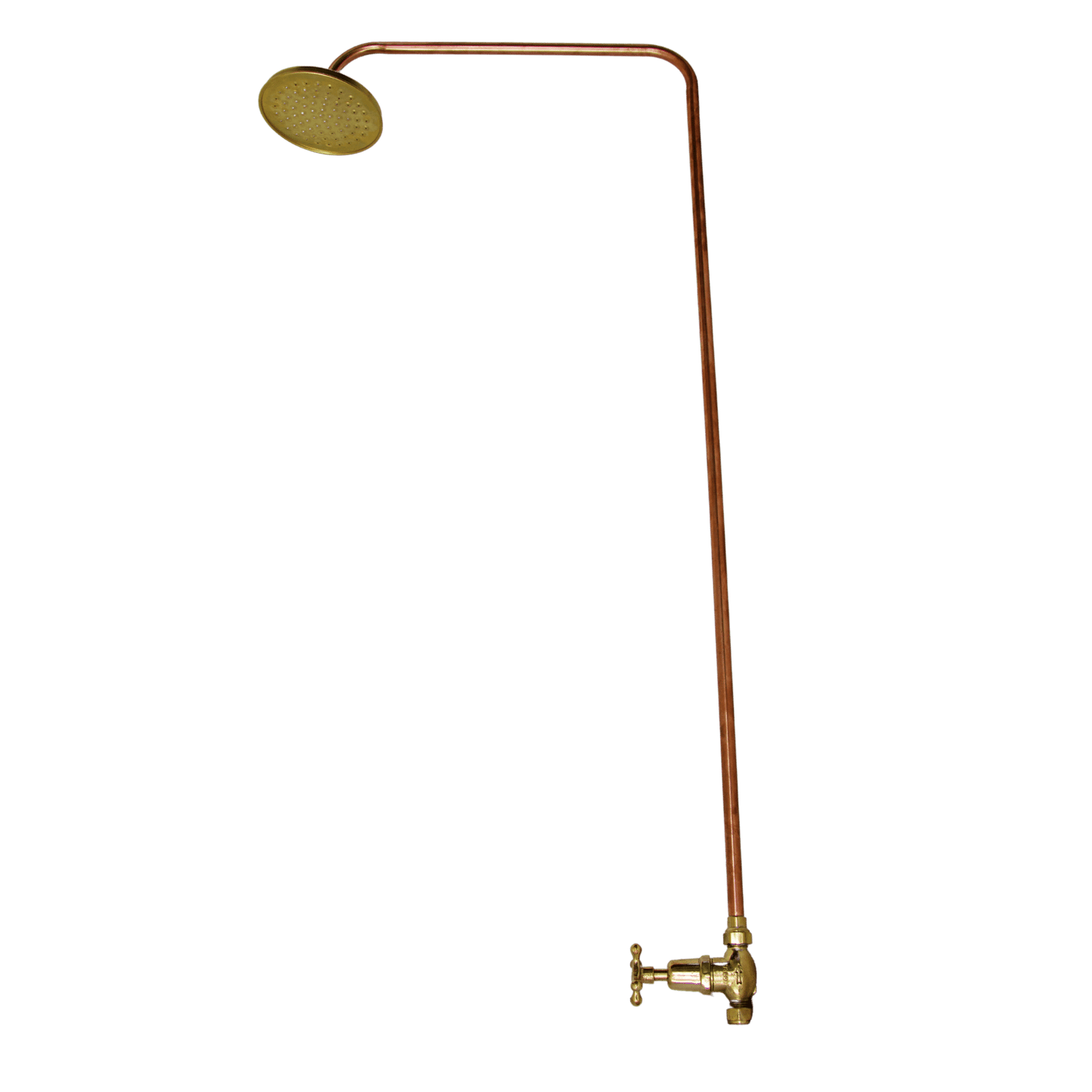 Exposed solid brass and copper shower set with single cold water tap