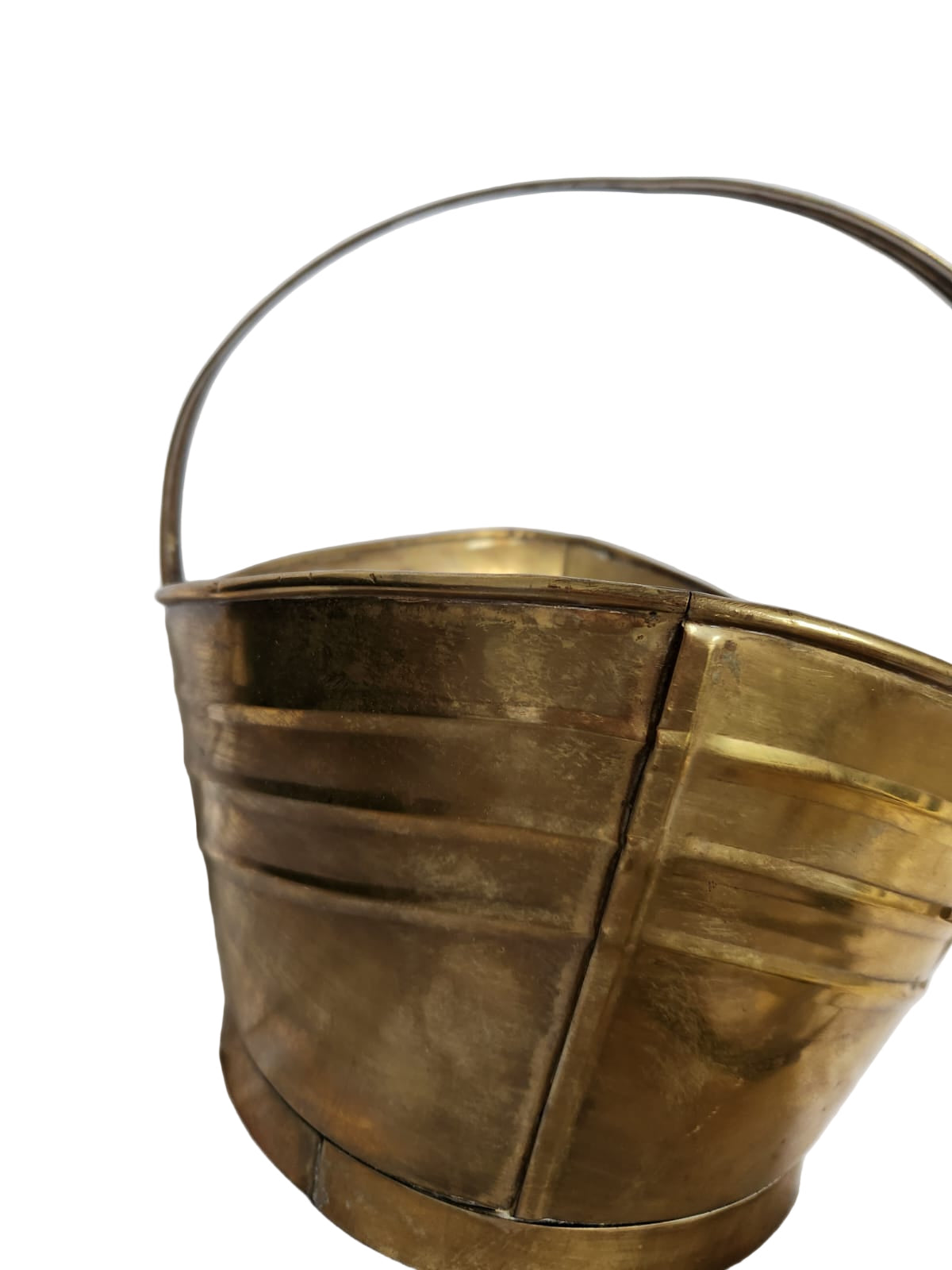 Vintage Demi-Lune Brass Cache Pot with Swing Handle & Brass Tweezers