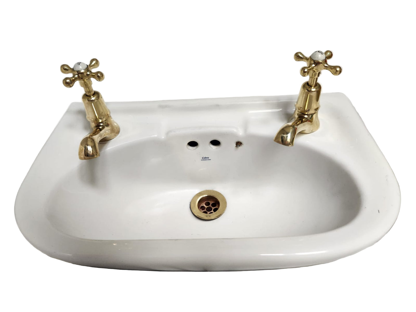 Vintage Basin with Hot & Cold Brass Taps & Brass Grating