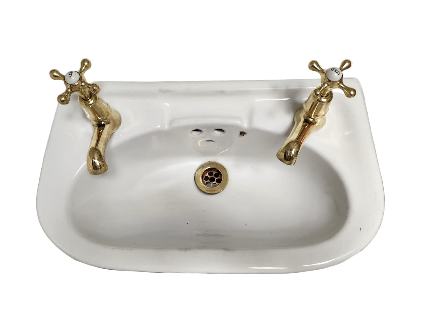 Vintage Basin with Hot & Cold Brass Taps & Brass Grating