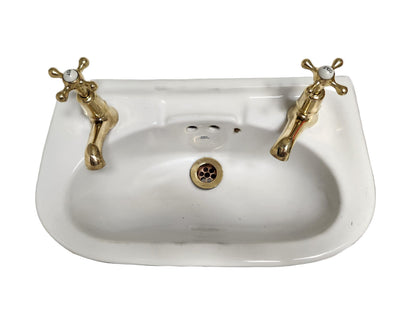 Vintage Basin with Hot & Cold Brass Taps & Brass Grating
