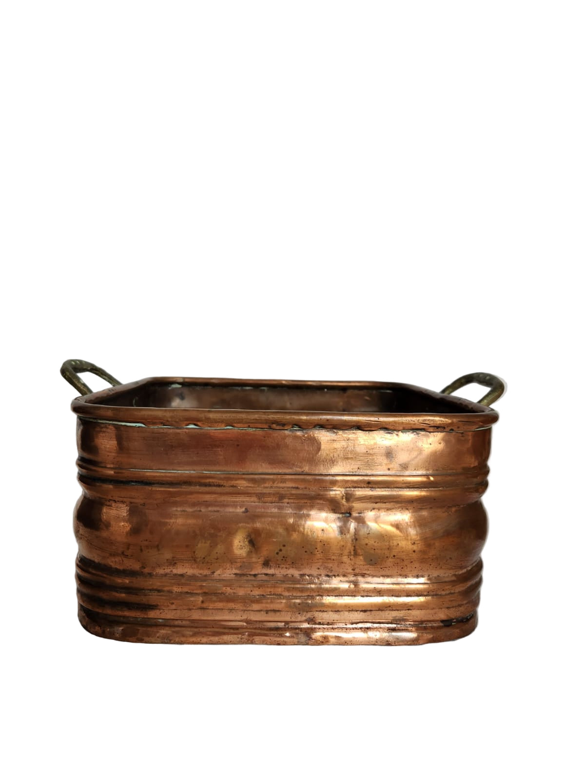 Vintage Hand-Wrought Copper Planter with Brass Handles
