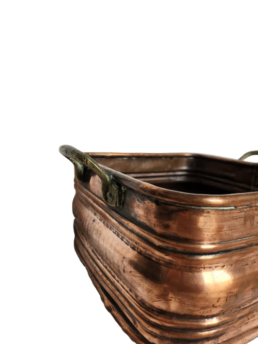 Vintage Hand-Wrought Copper Planter with Brass Handles